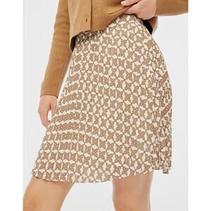 J. Crew Tan Damask Geo Print Pleated Mini Skirt Size 12 Retro 70s